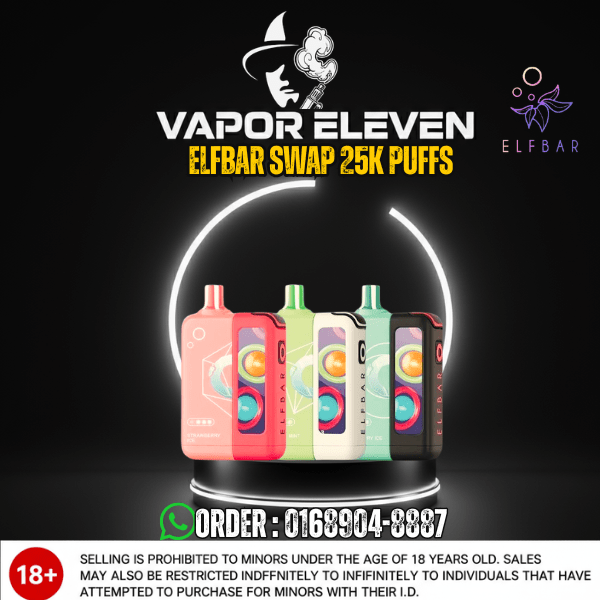 Original ELFBAR Swap 25K Puffs Full Kit & Cartridge | Vapor Eleven Bangladesh Original ELFBAR Swap 25K Puffs Disposable Vape Full Kit and Replacement Cartridge available at Vapor Eleven Bangladesh.